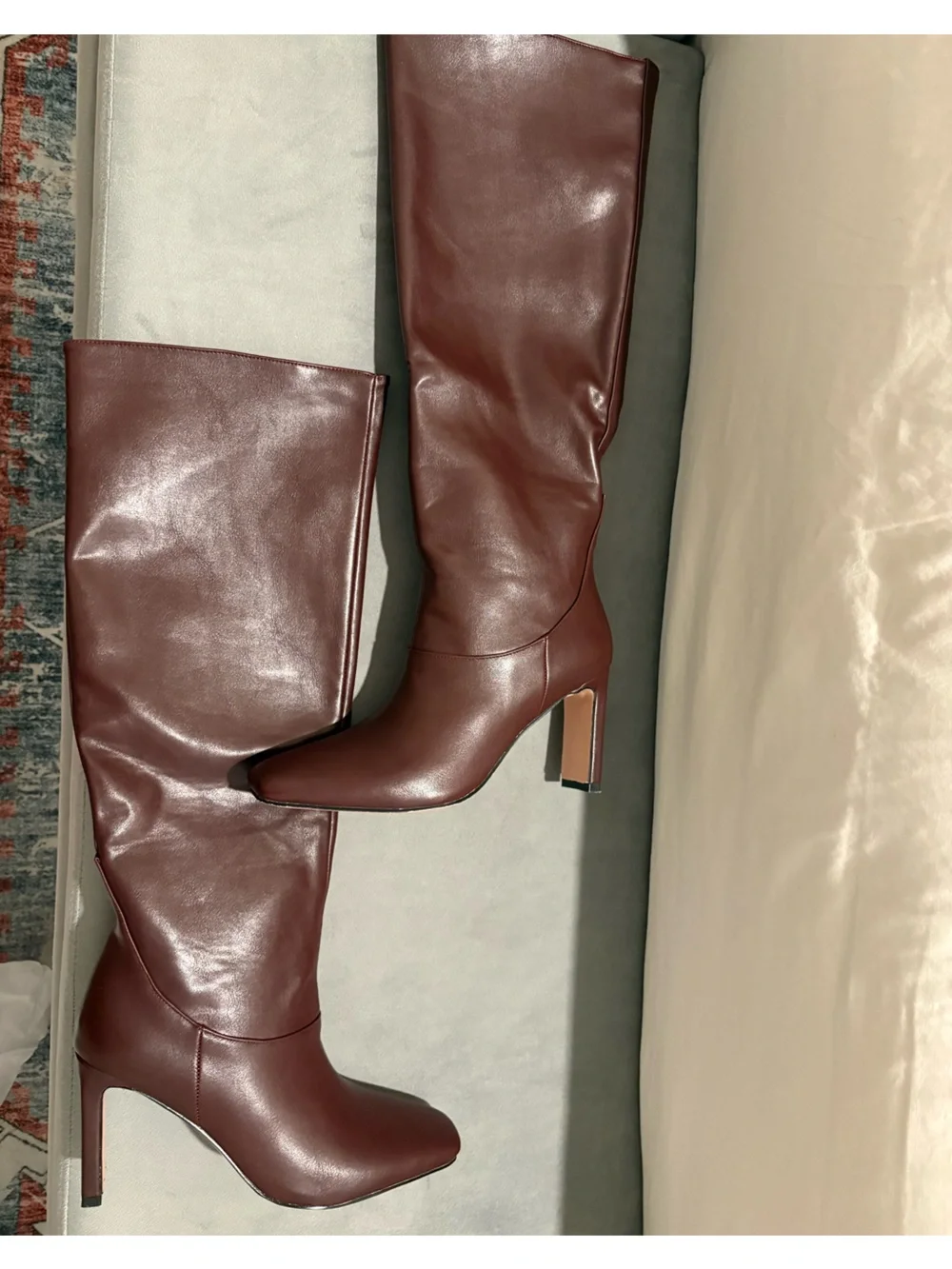 Yiya Women's Tall Square-Toe Knee-High Boots in Cherry Red / Euro 40; US 8.5